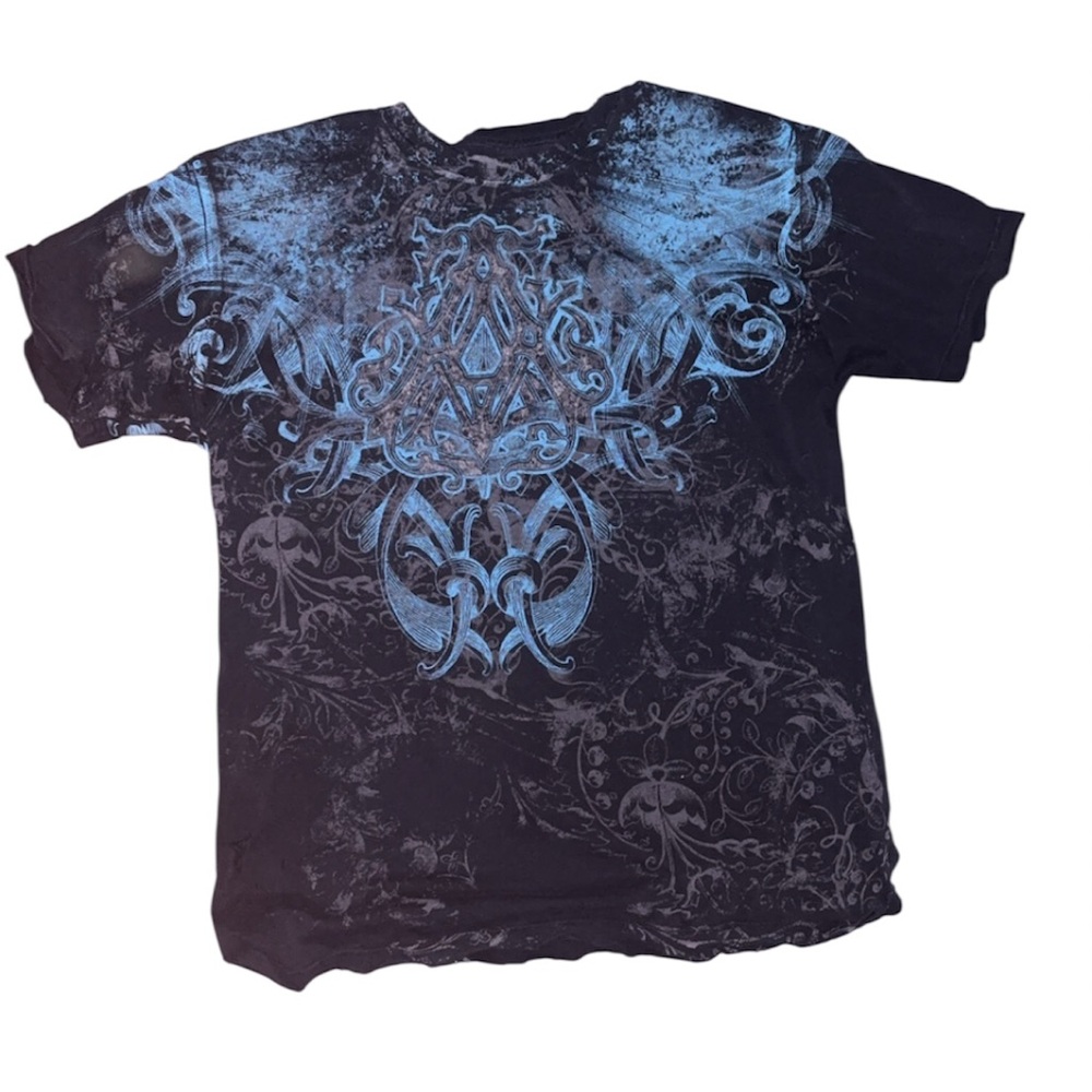 archaic by affliction black and blue shirt